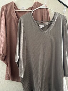 2 Lularoe V-Neck Waffle 
Size L 3/4 sleeve blouse